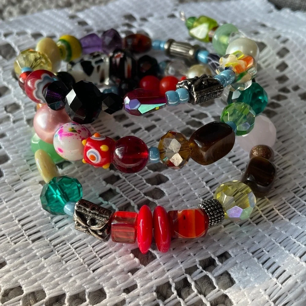 Multicolor Memory Wire Beaded Necklace